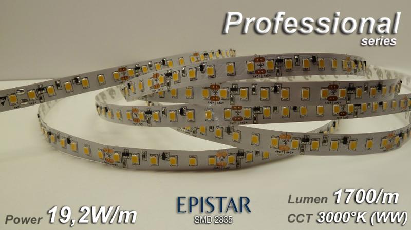 LED pás Professional IC, 19,2W/m, TEPLÁ BIELA, 120LED/m, 24V, 1700lm/m