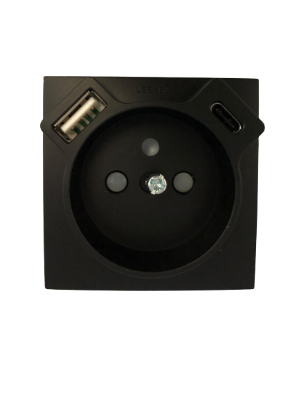 90650_TPM: Kryt zásuvky 250V/16A  + USB-A a USB-C, čierna