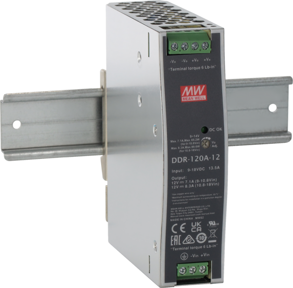 DDR-120A-12 DC/DC zdroj na DIN, 12V 0÷8.3A - DC/DC meniče