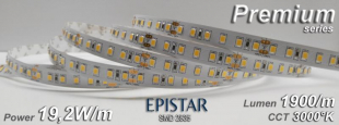 LED pás Premium, 19,2W/m, TEPLÁ BIELA, 120LED/m, 24V, 1900lm/m