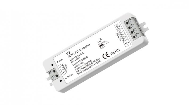 Mini LED RGB stmievač/prijímač, max.4A*3CH, 12-24VDC